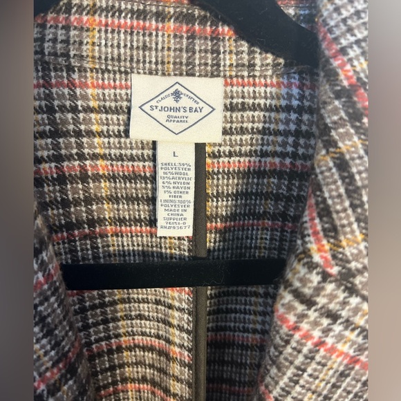 St. John’s Bay Women's Classic Blazer Size L Brown Plaid Wool Tweed Blend - Picture 3 of 9